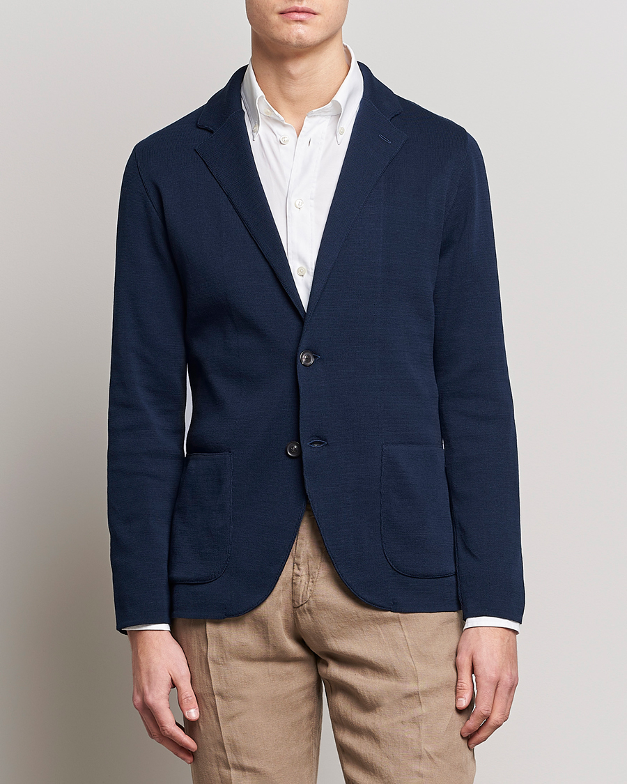 Herr | Udda kavaj | Lardini | Knitted Cotton Blazer Navy