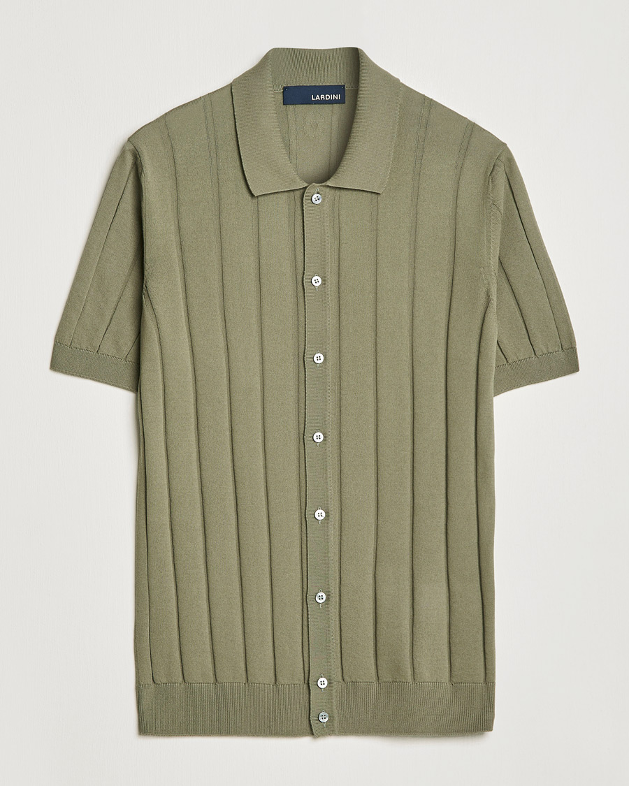 Herr | Skjortor | Lardini | Short Sleeve Knitted Cotton Crèpe Shirt Olive