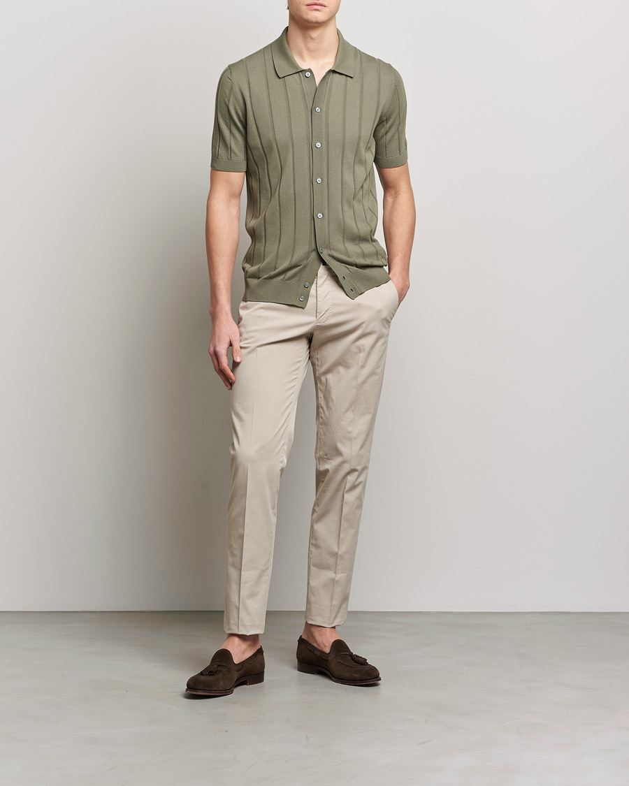 Herr | Skjortor | Lardini | Short Sleeve Knitted Cotton Crèpe Shirt Olive