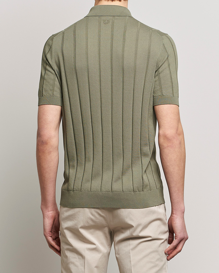 Herr | Skjortor | Lardini | Short Sleeve Knitted Cotton Crèpe Shirt Olive
