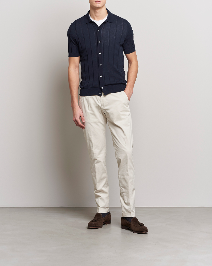 Herr | Skjortor | Lardini | Short Sleeve Knitted Cotton Crèpe Shirt Navy