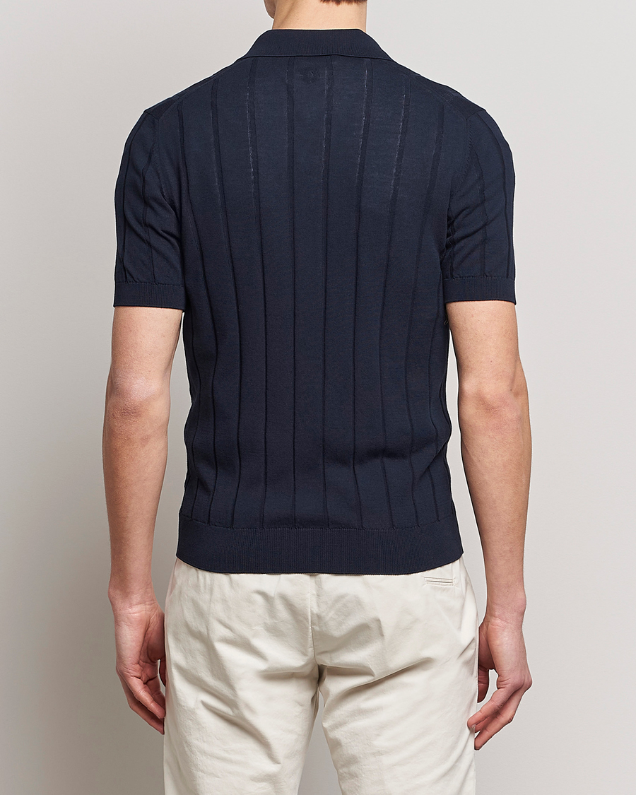 Herr | Skjortor | Lardini | Short Sleeve Knitted Cotton Crèpe Shirt Navy