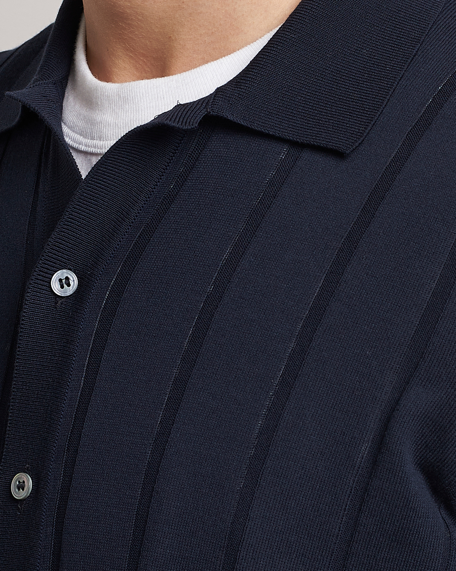 Herr | Skjortor | Lardini | Short Sleeve Knitted Cotton Crèpe Shirt Navy