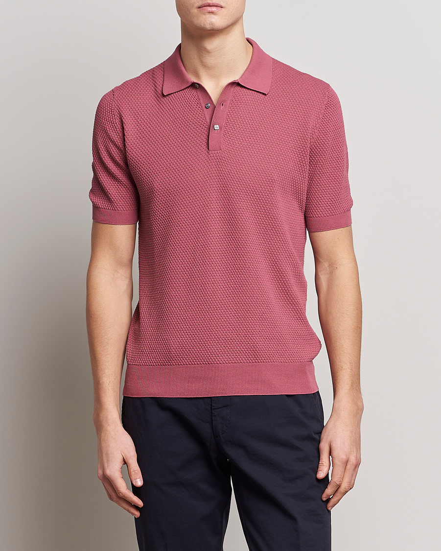 Herr | Kortärmade pikéer | Lardini | Short Sleeve Knitted Structure Cotton Polo Soft Pink
