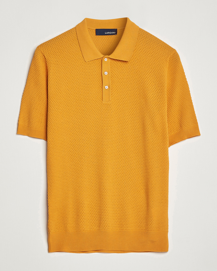 Herr | Pikéer | Lardini | Short Sleeve Knitted Structure Cotton Polo Orange