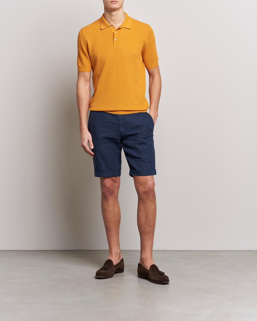 Herr | Pikéer | Lardini | Short Sleeve Knitted Structure Cotton Polo Orange