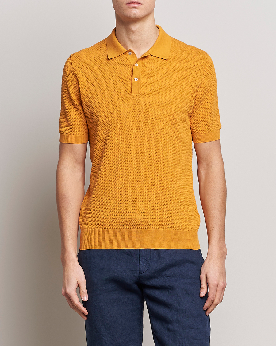 Herr | Pikéer | Lardini | Short Sleeve Knitted Structure Cotton Polo Orange