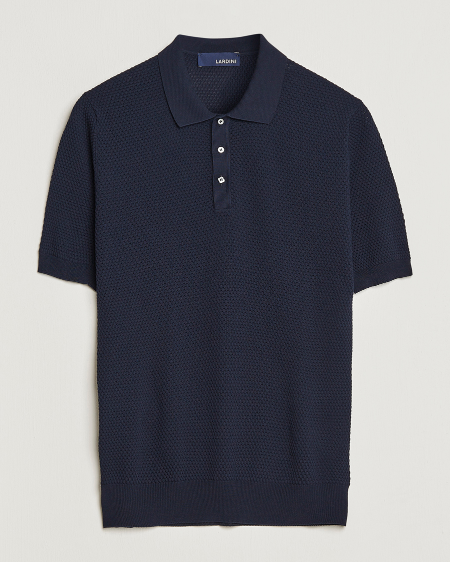 Herr | Pikéer | Lardini | Short Sleeve Knitted Structure Cotton Polo Navy