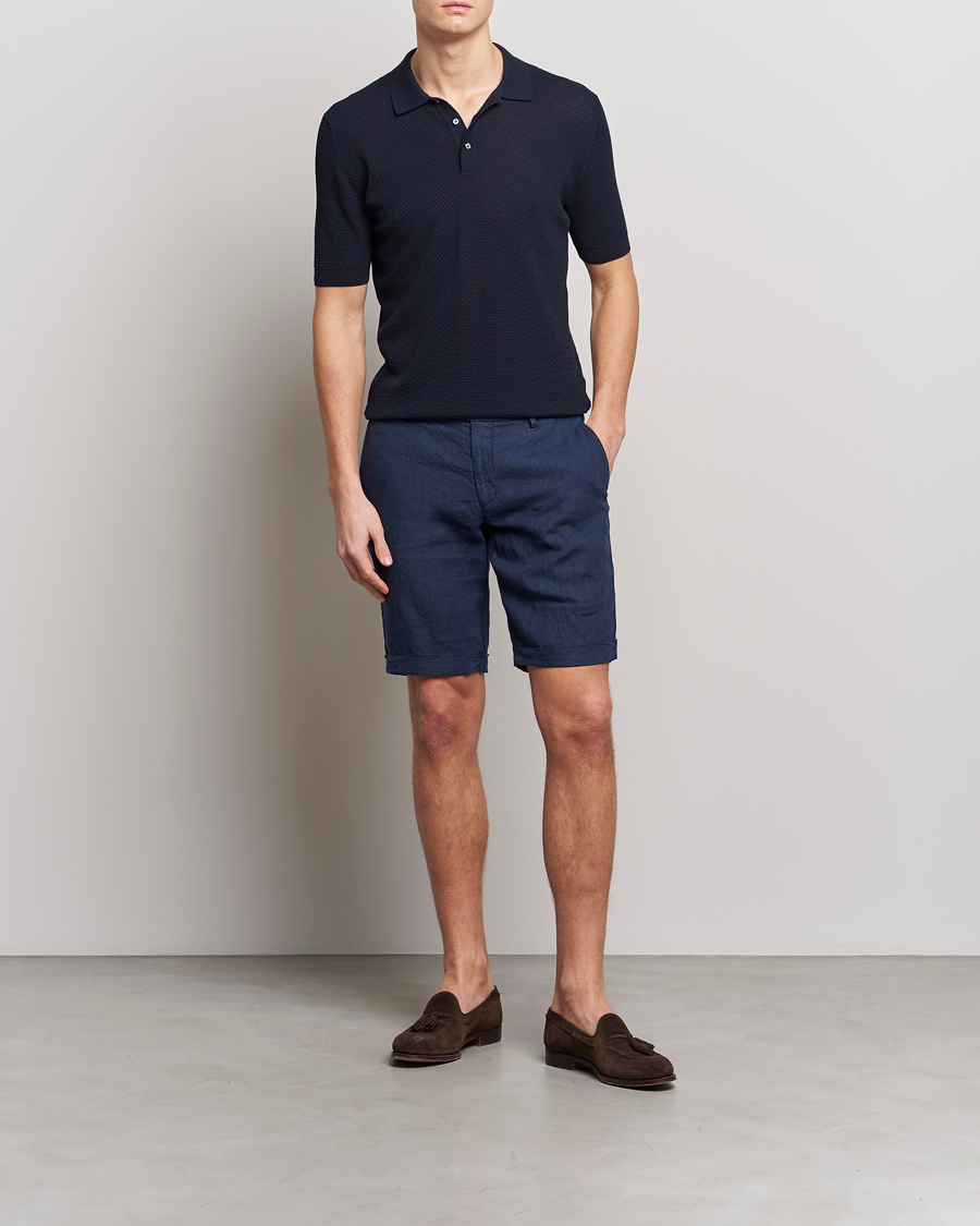 Herr | Pikéer | Lardini | Short Sleeve Knitted Structure Cotton Polo Navy
