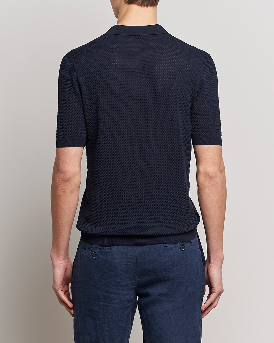 Herr | Pikéer | Lardini | Short Sleeve Knitted Structure Cotton Polo Navy