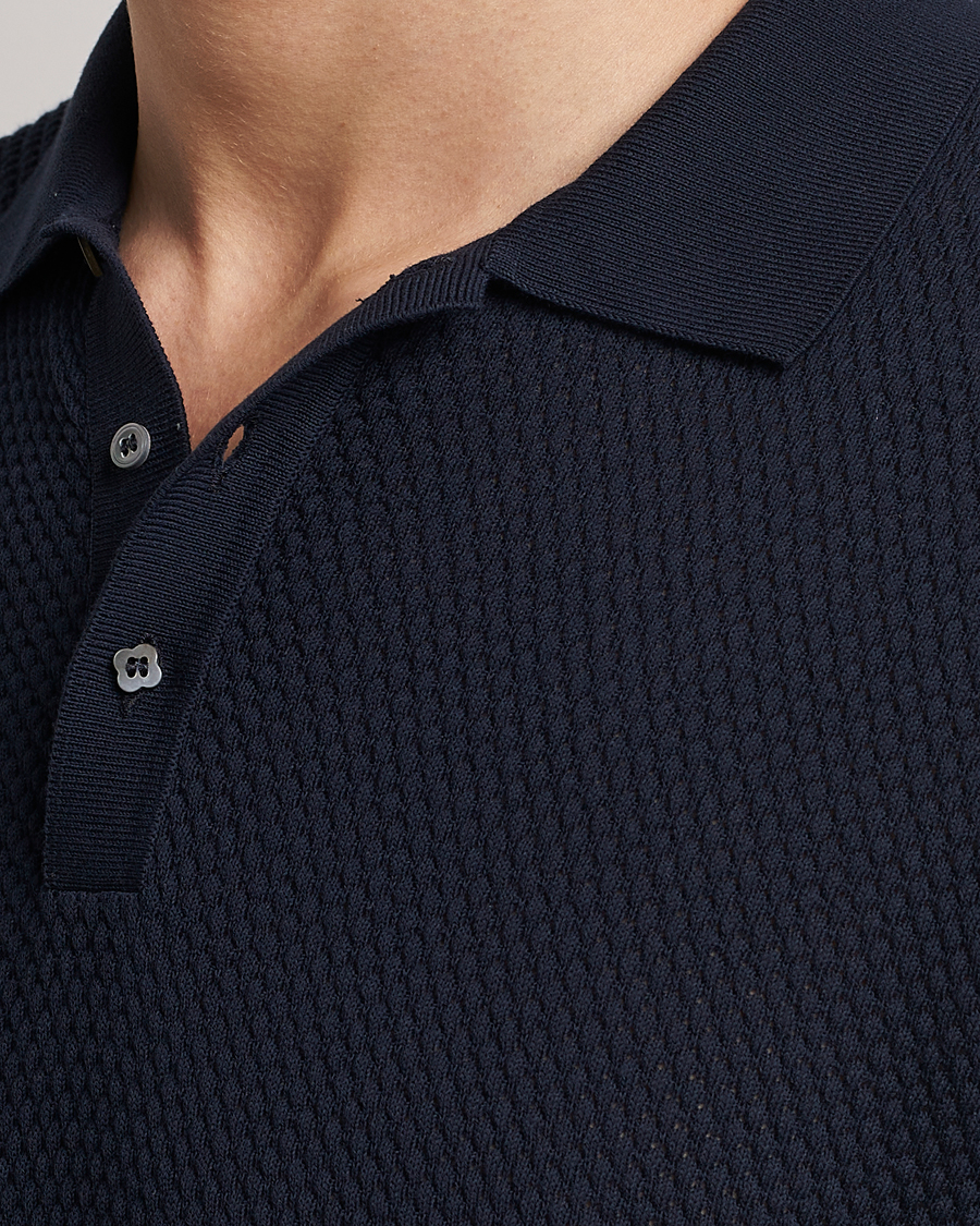 Herr | Pikéer | Lardini | Short Sleeve Knitted Structure Cotton Polo Navy