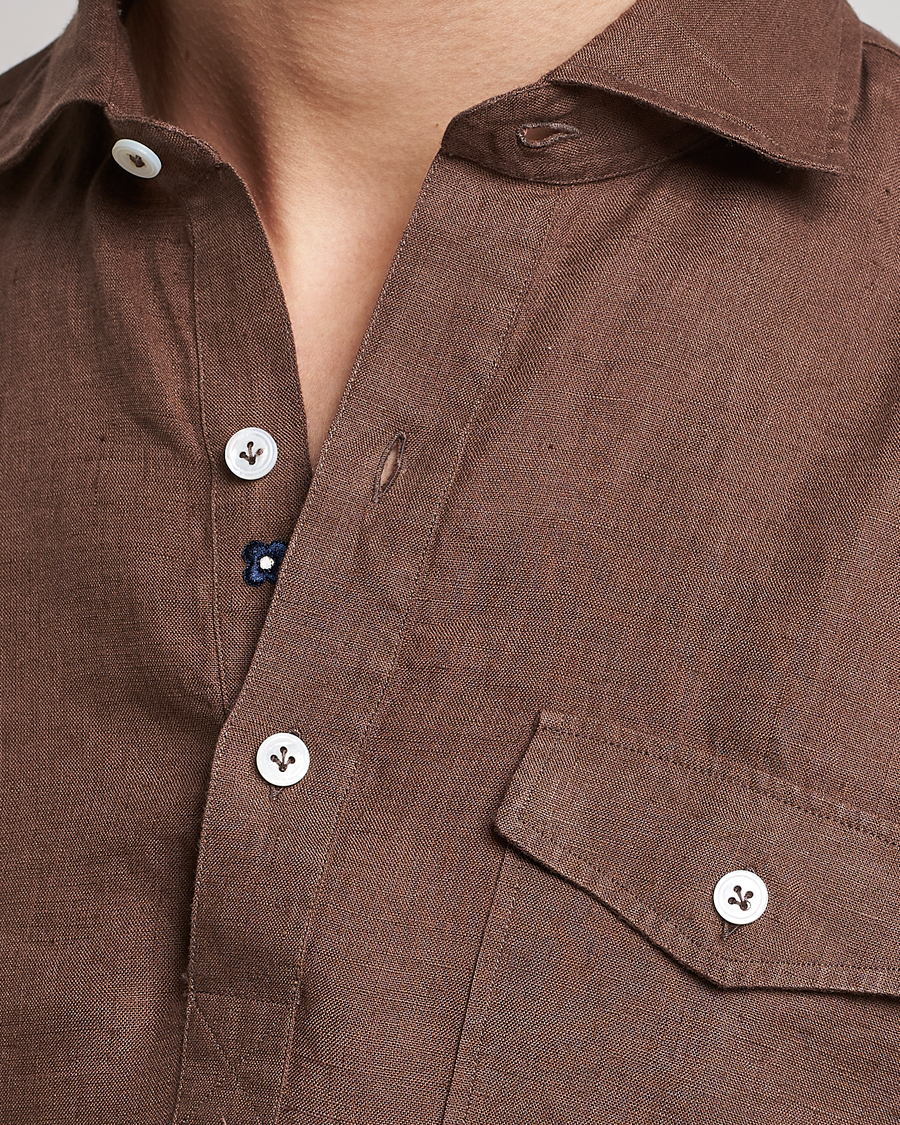 Herr | Skjortor | Lardini | Relaxed Linen Popover Shirt Brown