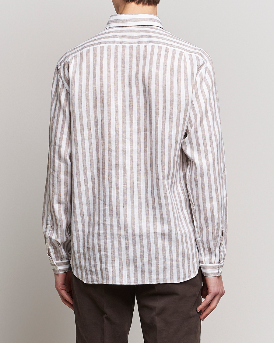 Herr | Skjortor | Lardini | Relaxed Striped Linen Popover Shirt Brown/White