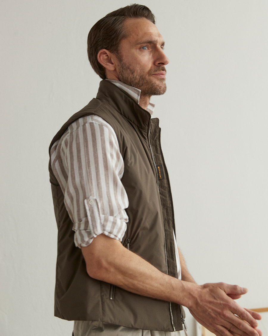 Herr | Skjortor | Lardini | Relaxed Striped Linen Popover Shirt Brown/White