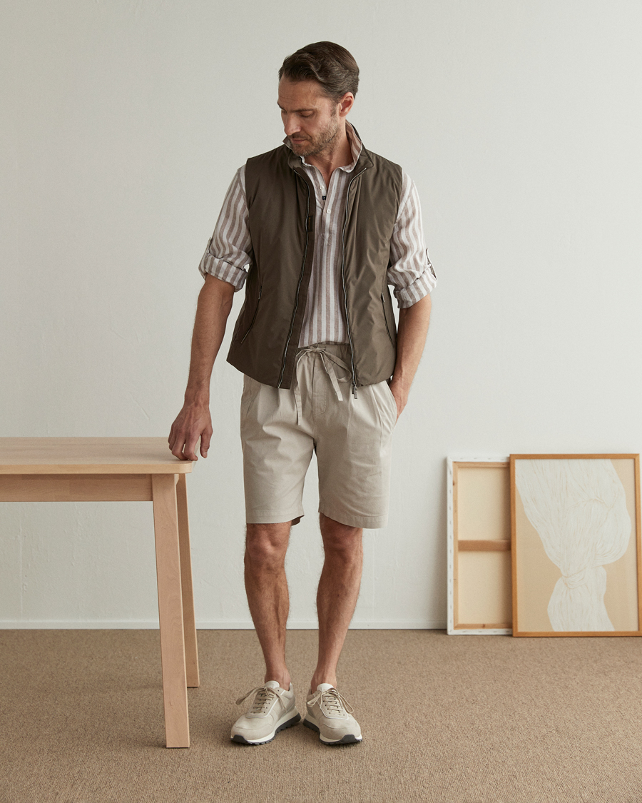 Herr | Skjortor | Lardini | Relaxed Striped Linen Popover Shirt Brown/White