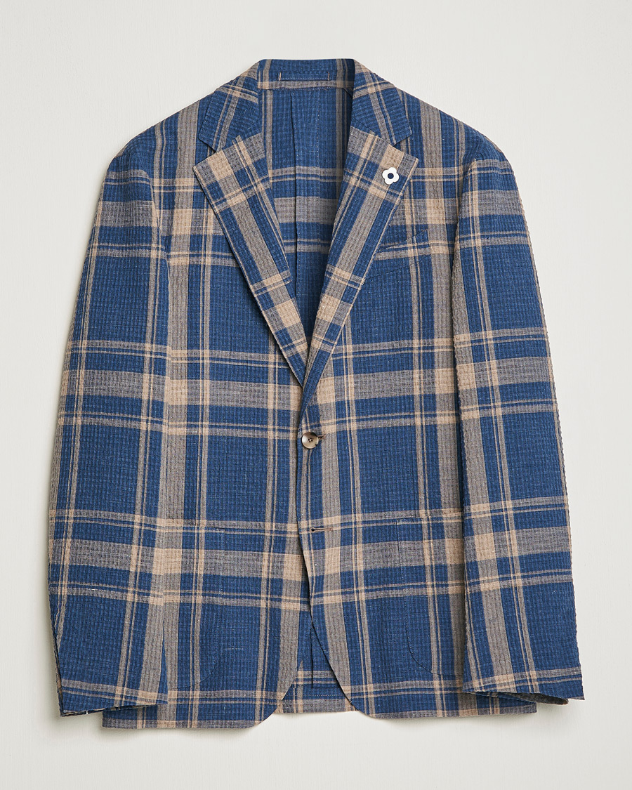 Herr | Kavajer | Lardini | Cotton/Linen Melange Seersucker Blazer Navy