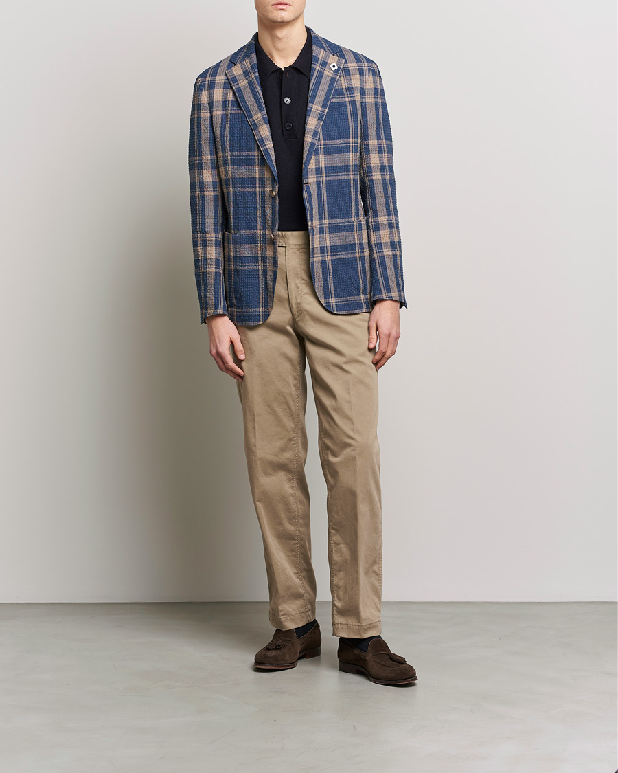 Herr | Kavajer | Lardini | Cotton/Linen Melange Seersucker Blazer Navy
