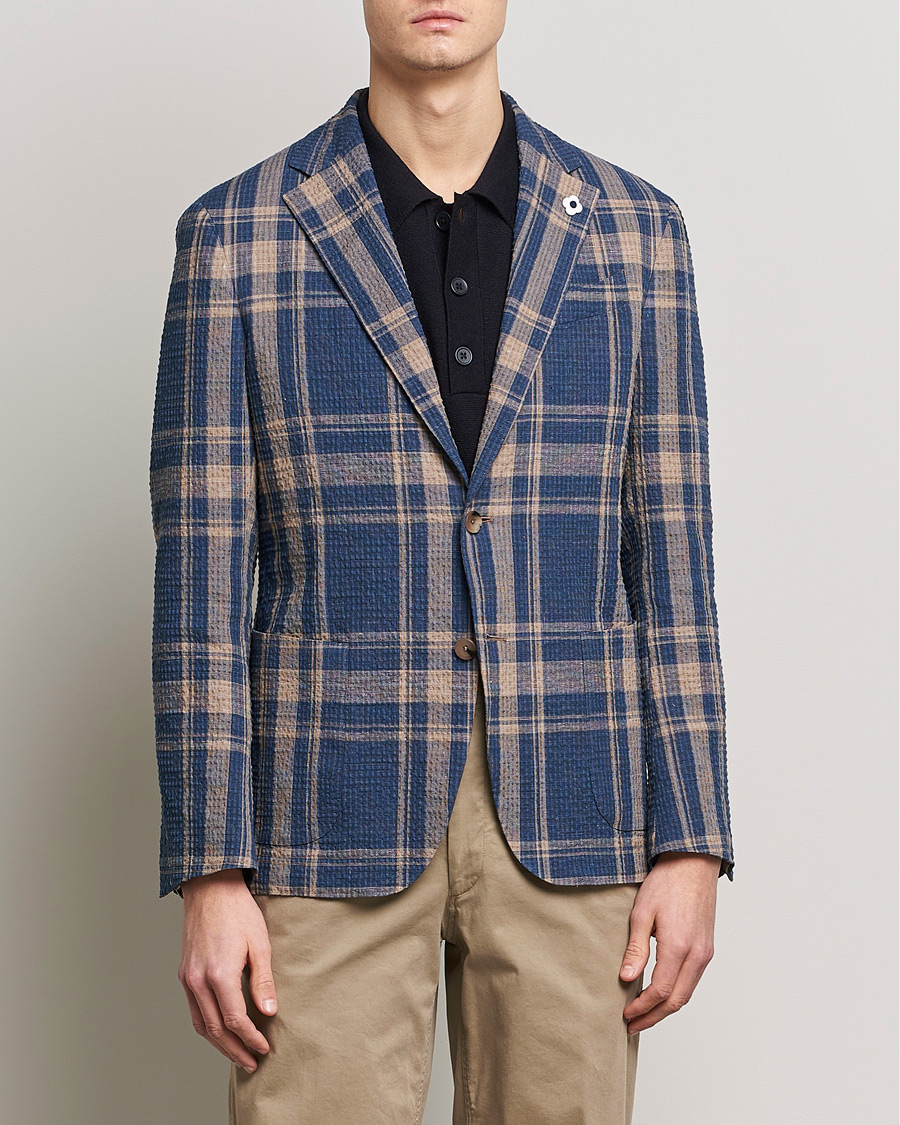 Herr | Linnekavajer | Lardini | Cotton/Linen Melange Seersucker Blazer Navy