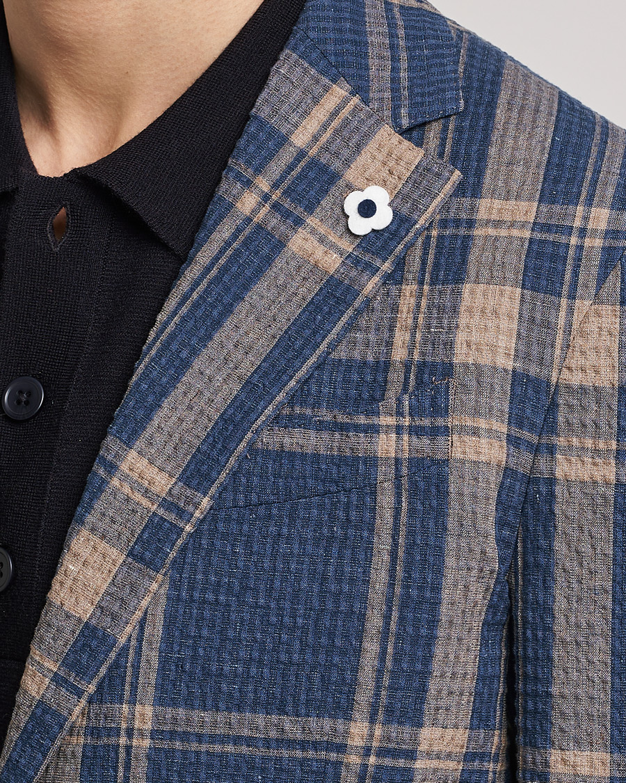 Herr | Kavajer | Lardini | Cotton/Linen Melange Seersucker Blazer Navy