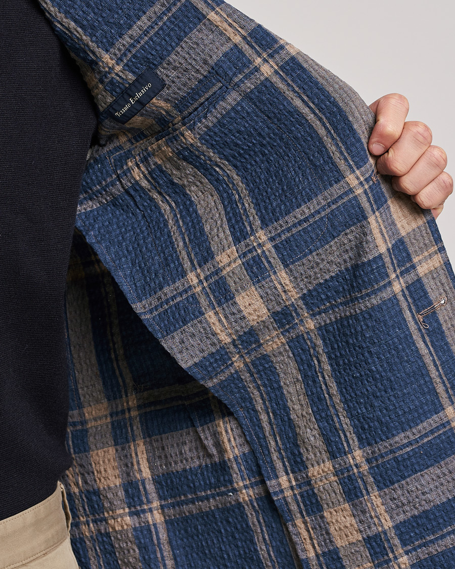 Herr | Kavajer | Lardini | Cotton/Linen Melange Seersucker Blazer Navy