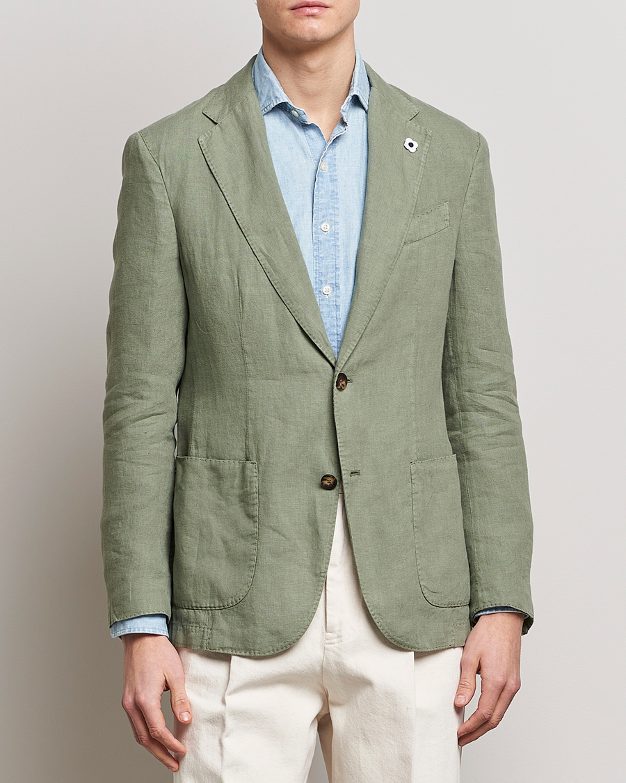 Herr | Kavajer | Lardini | Patch Pocket Linen Blazer Olive
