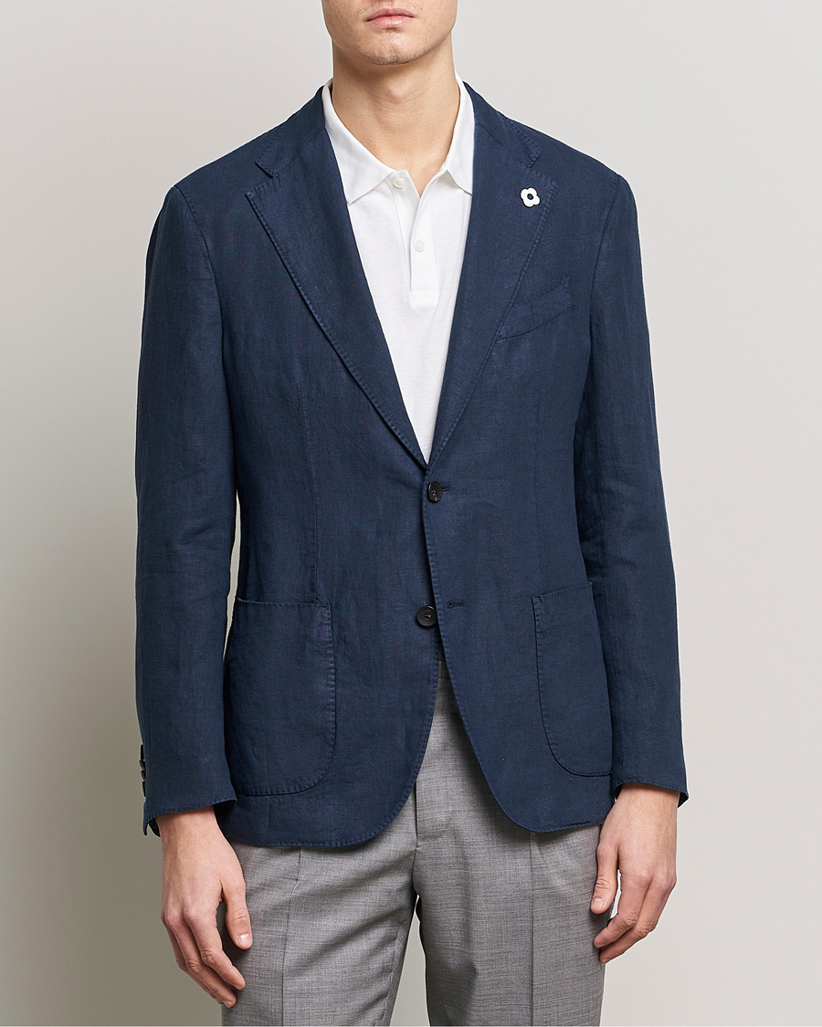 Herr | Kavajer | Lardini | Patch Pocket Linen Blazer Navy