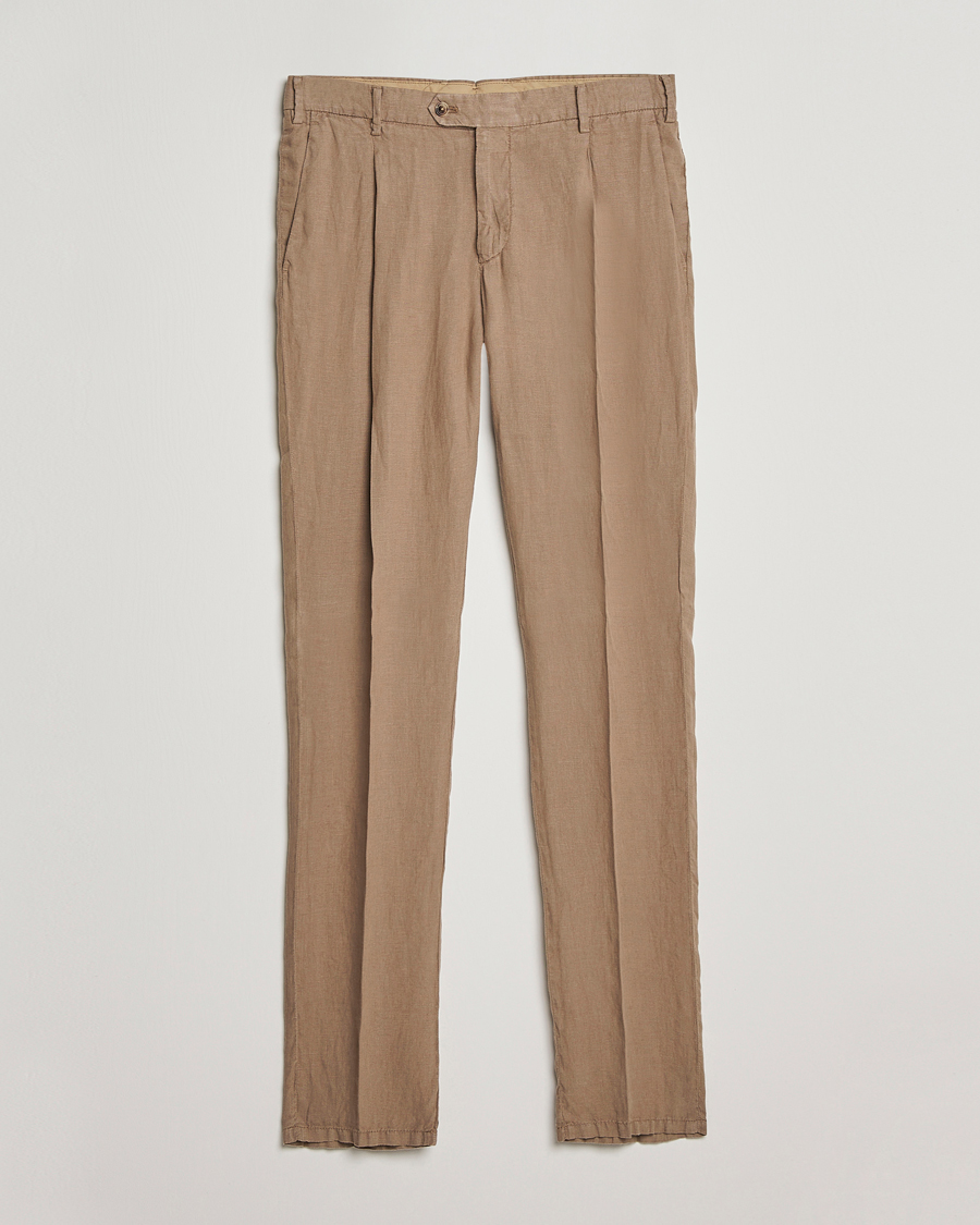 Herr | Byxor | Lardini | Pleated Linen Trousers Beige