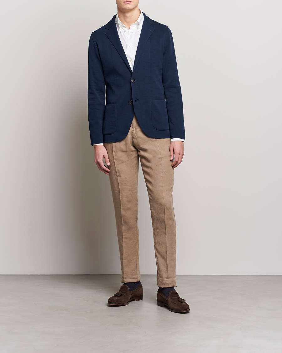 Herr | Byxor | Lardini | Pleated Linen Trousers Beige