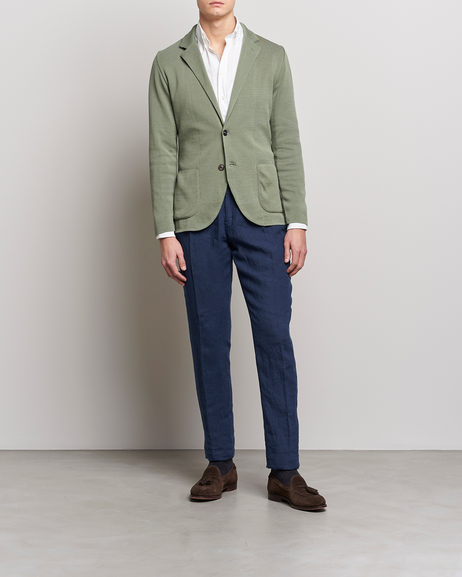 Herr | Byxor | Lardini | Pleated Linen Trousers Navy