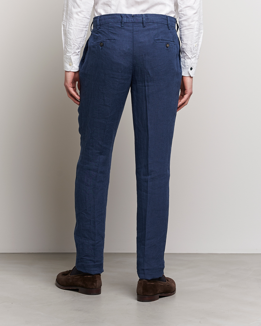 Herr | Byxor | Lardini | Pleated Linen Trousers Navy
