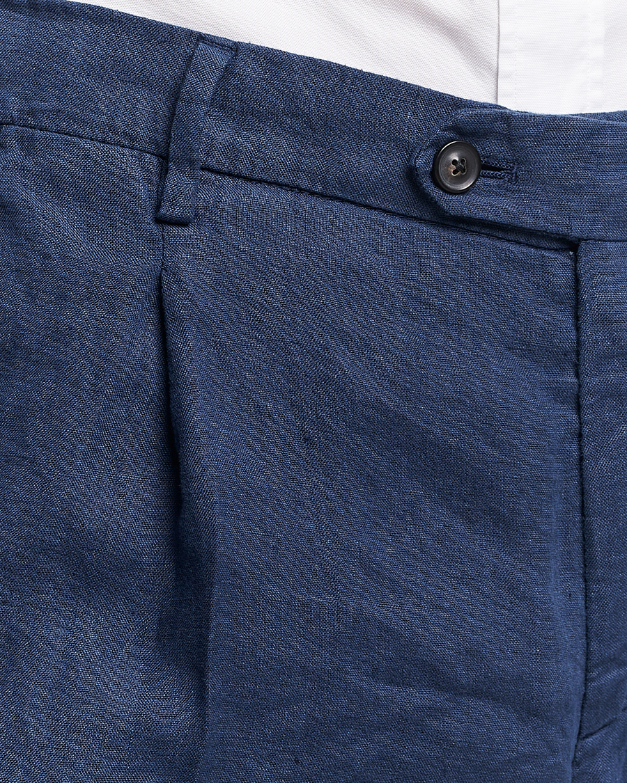 Herr | Byxor | Lardini | Pleated Linen Trousers Navy