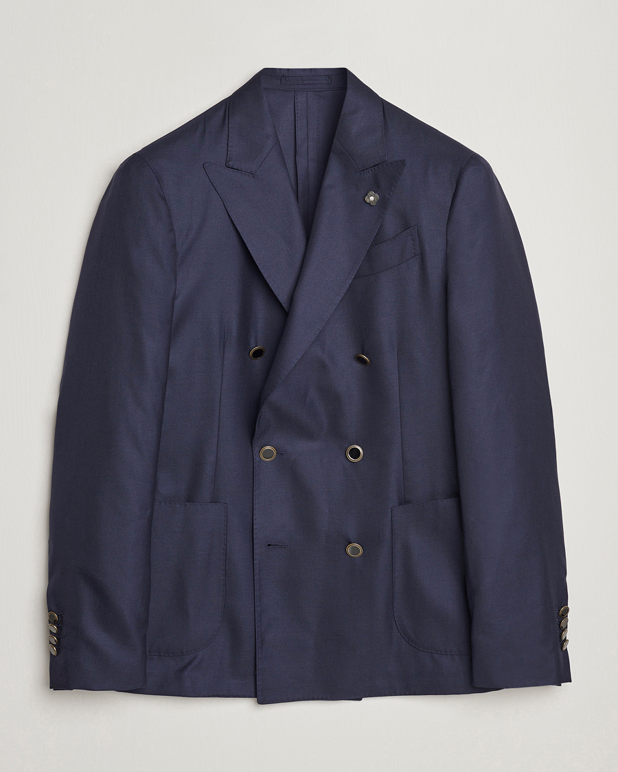 Herr | Kavajer | Lardini | Soft Double Breasted Cashmere/Silk Blazer Navy