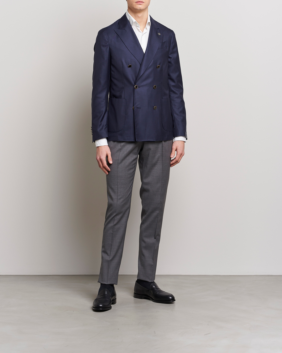 Herr | Kavajer | Lardini | Soft Double Breasted Cashmere/Silk Blazer Navy