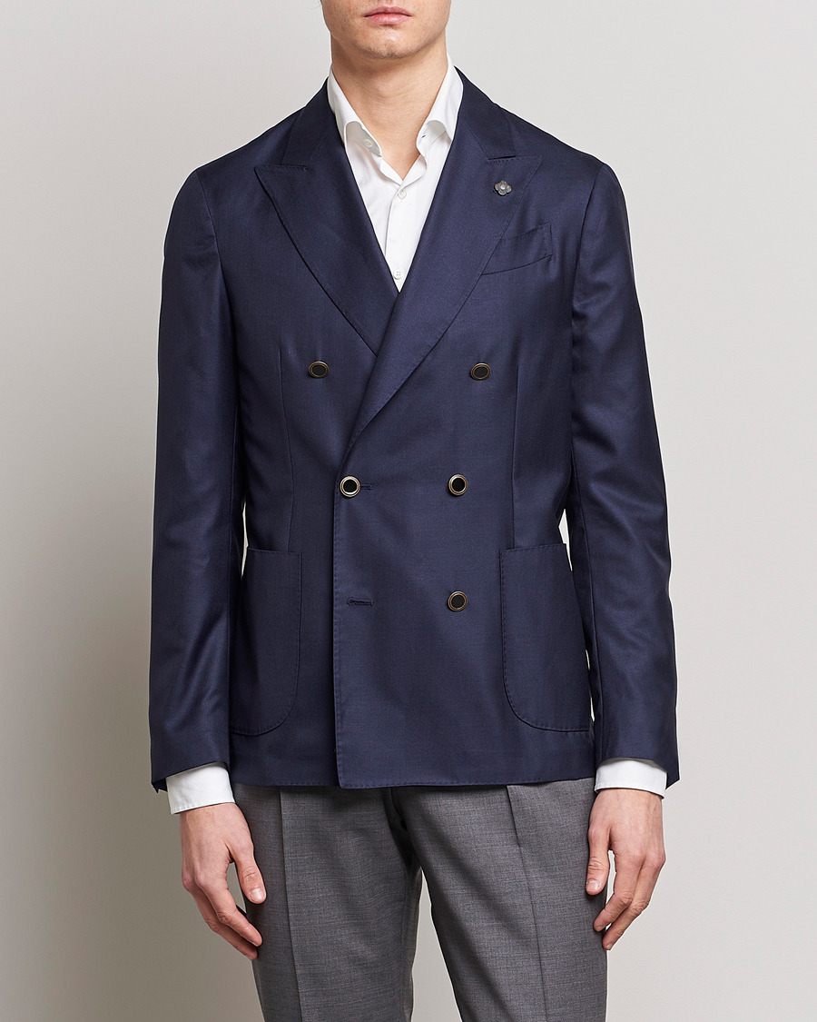 Herr | Kavajer | Lardini | Soft Double Breasted Cashmere/Silk Blazer Navy