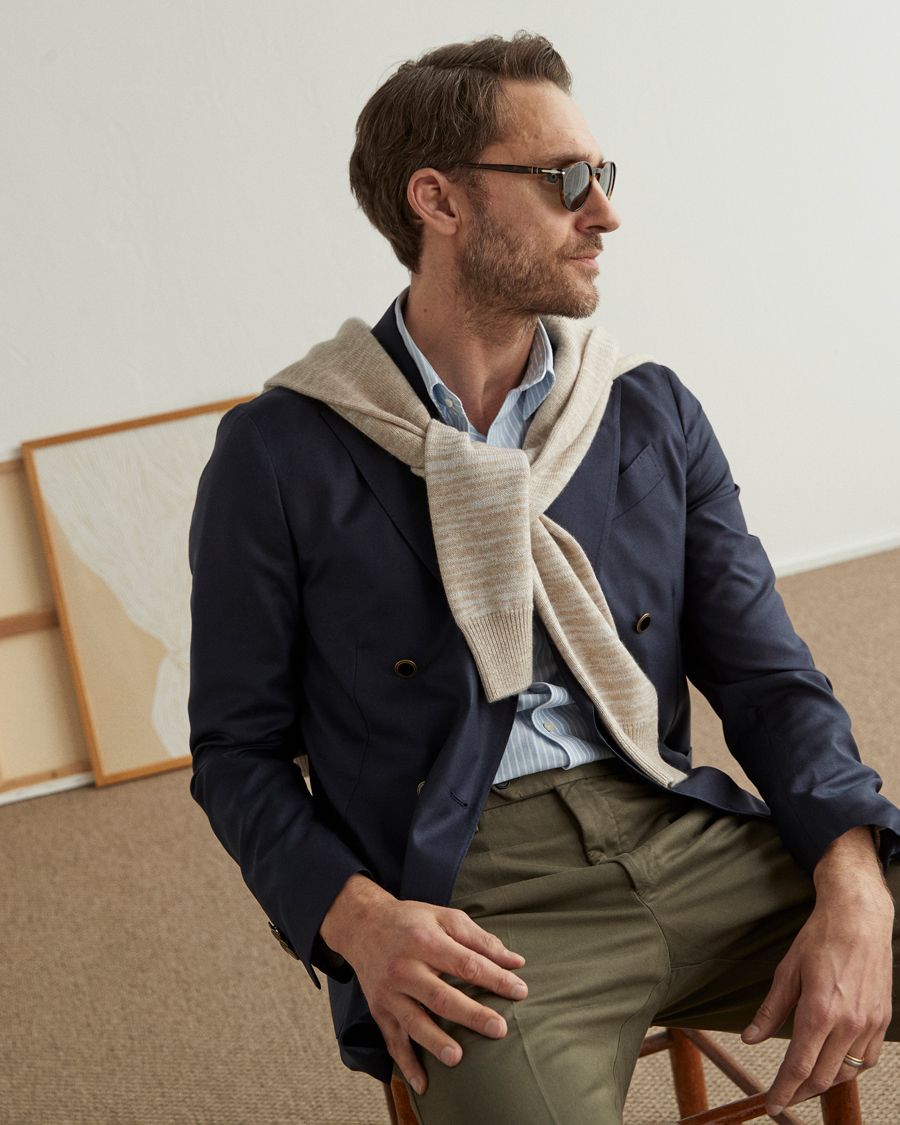 Herr | Kavajer | Lardini | Soft Double Breasted Cashmere/Silk Blazer Navy