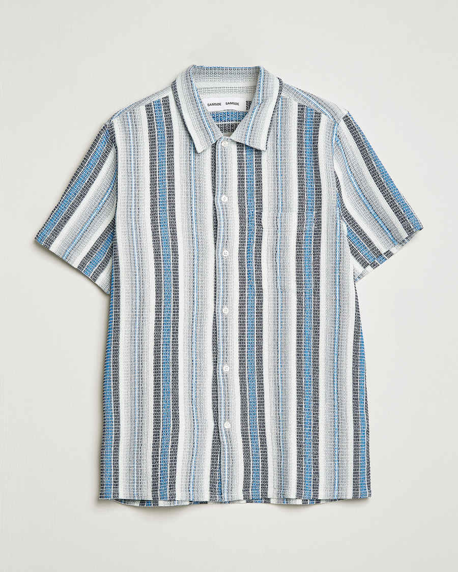 Herr | Skjortor | Samsøe Samsøe | Samsøe & Samsøe Avan Organic Cotton Short Sleeve Shirt Blue Stripe