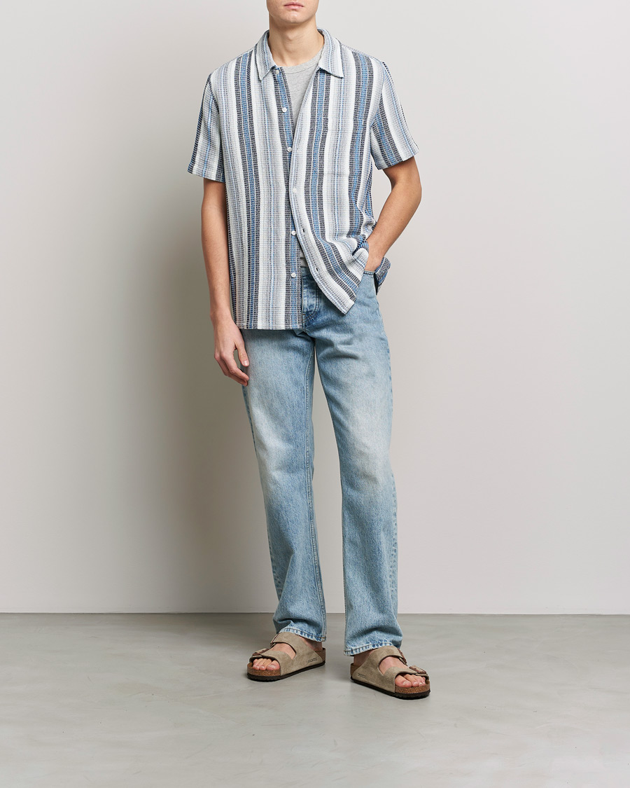Herr | Skjortor | Samsøe Samsøe | Samsøe & Samsøe Avan Organic Cotton Short Sleeve Shirt Blue Stripe