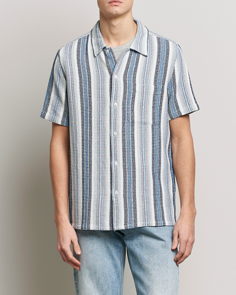 Herr | Skjortor | Samsøe Samsøe | Samsøe & Samsøe Avan Organic Cotton Short Sleeve Shirt Blue Stripe