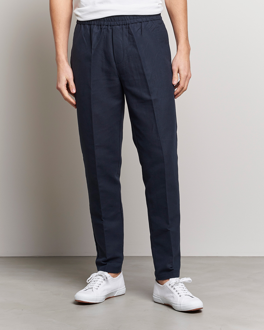 Herr | Contemporary Creators | Samsøe Samsøe | Smithy Linen/Cotton Drawstring Trousers Salute Navy