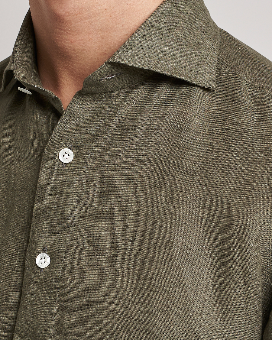 Herr | Skjortor | 100Hands | Signature Linen Cut Away Shirt Green