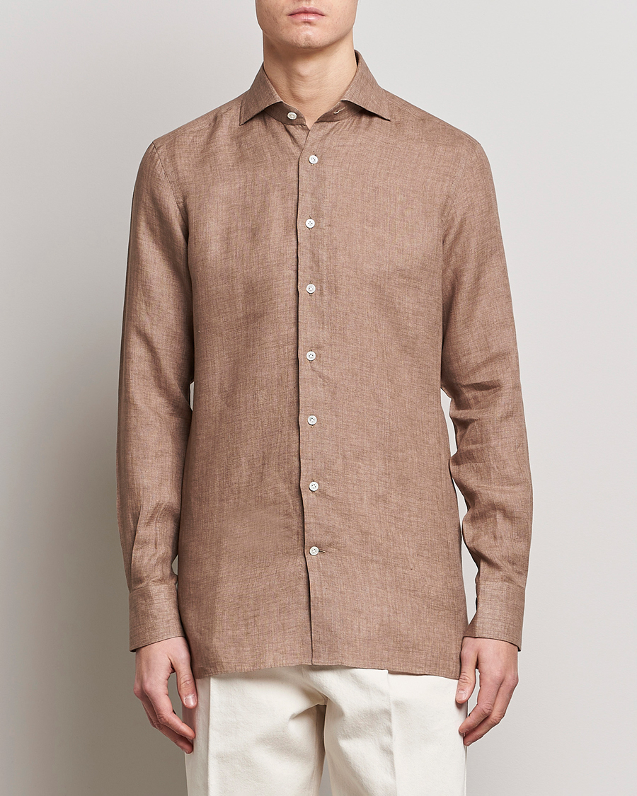 Herr | Skjortor | 100Hands | Signature Linen Cut Away Shirt Taupe