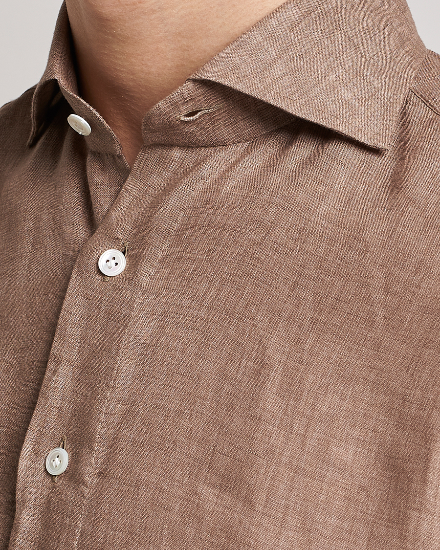 Herr | Skjortor | 100Hands | Signature Linen Cut Away Shirt Taupe