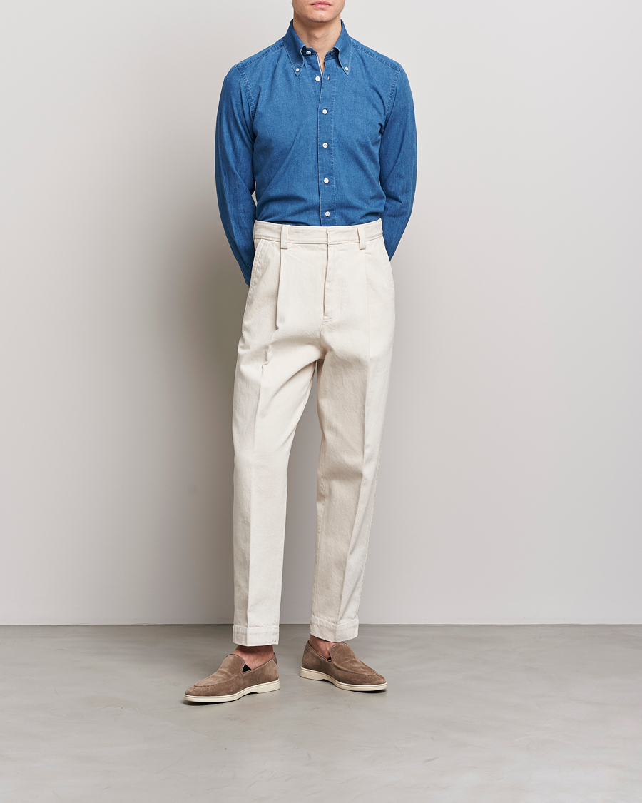 Herr | Skjortor | 100Hands | Japanese Denim Bata Wash Shirt Blue