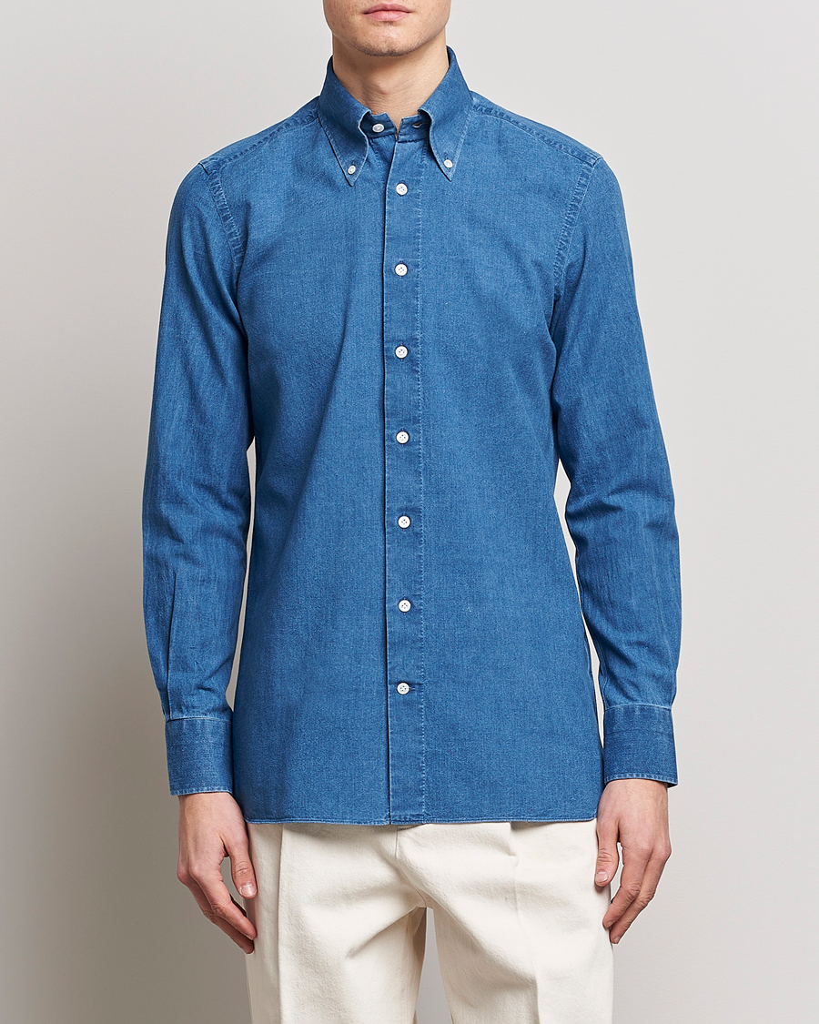 Herr | Jeansskjortor | 100Hands | Japanese Denim Bata Wash Shirt Blue