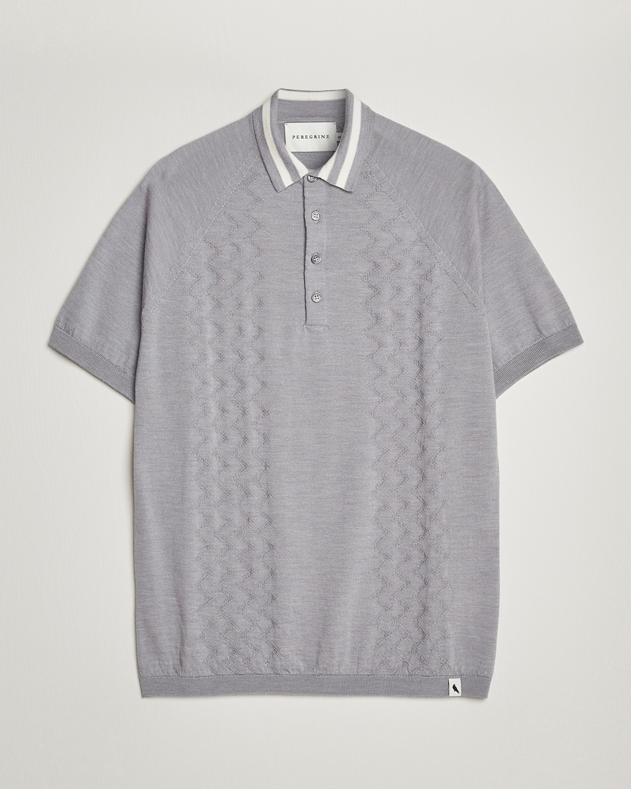 Herr | Pikéer | Peregrine | Textured Wool Short Sleeve Poloshirt Light Grey