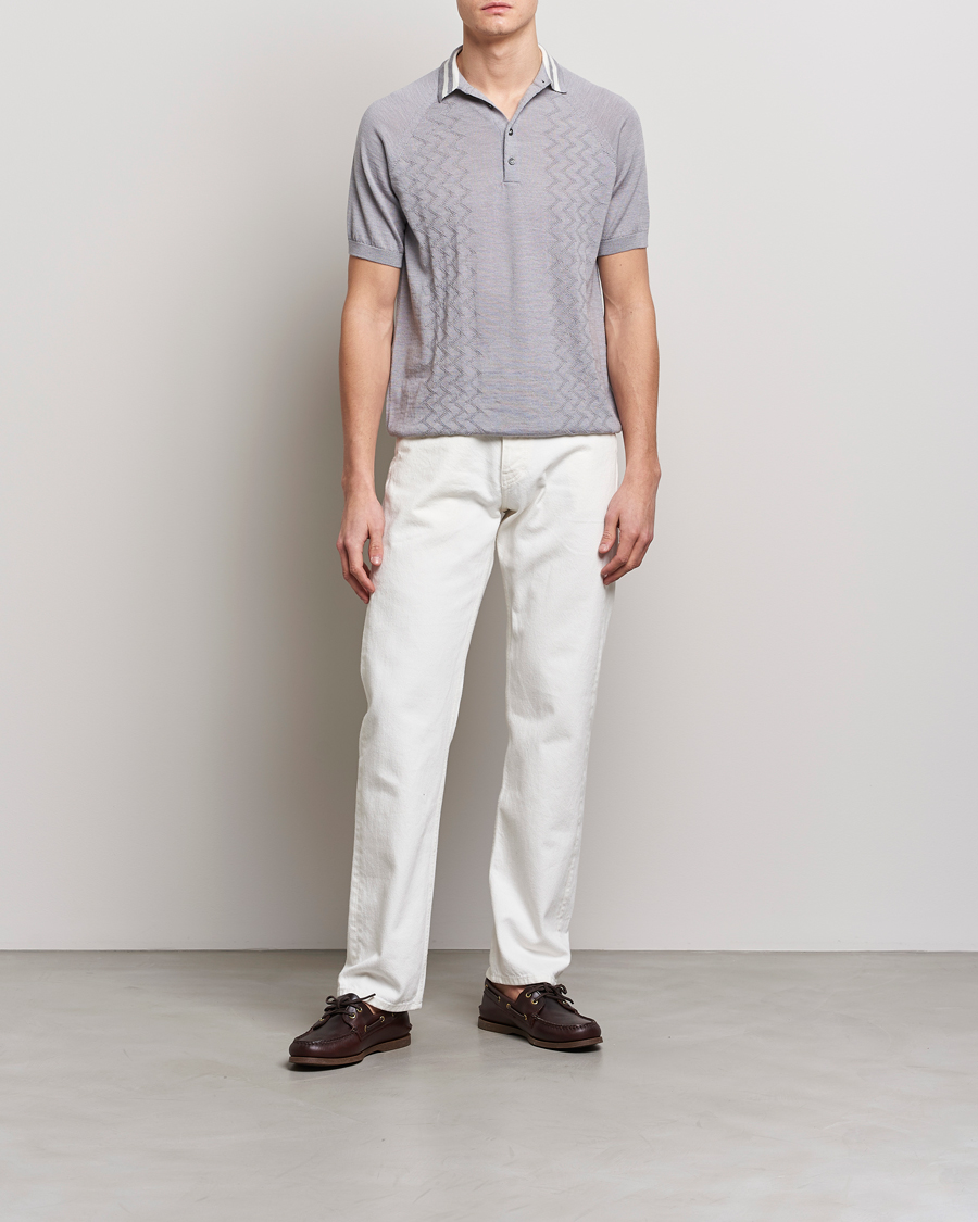 Herr | Pikéer | Peregrine | Textured Wool Short Sleeve Poloshirt Light Grey