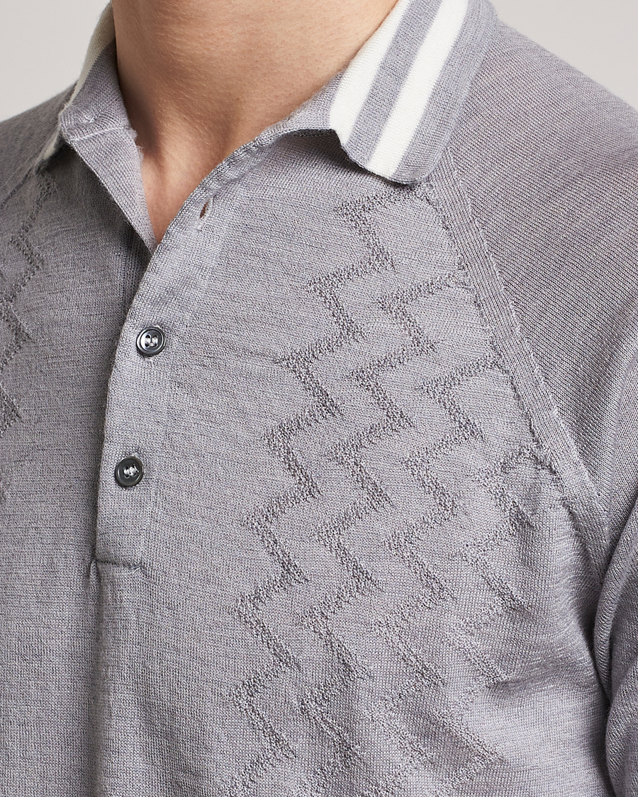 Herr | Pikéer | Peregrine | Textured Wool Short Sleeve Poloshirt Light Grey