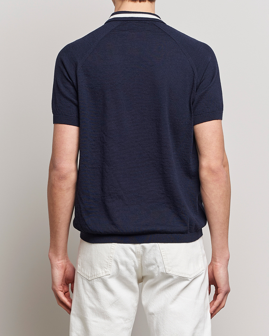Herr | Pikéer | Peregrine | Textured Wool Short Sleeve Poloshirt Navy