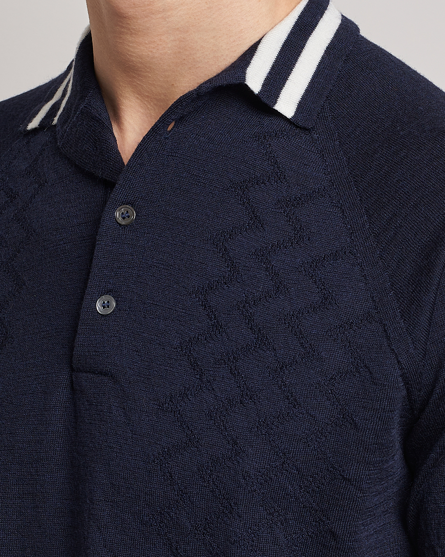 Herr | Pikéer | Peregrine | Textured Wool Short Sleeve Poloshirt Navy