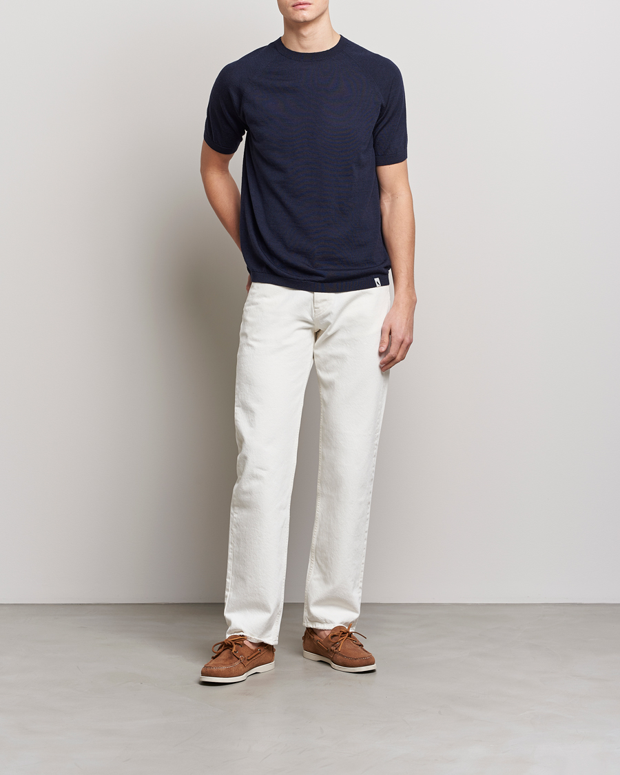 Herr | T-Shirts | Peregrine | Knitted Wool T-Shirt Navy